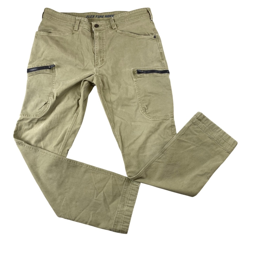 Duluth Trading Flex Fire Hose Cargo Pants Mens 38x32 Olive Green Work Utility